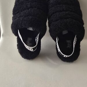 UGG Black Fuzzy Slippers